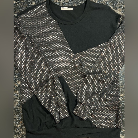 BLACK SWEATER WITH SPANGLE SHIMMER SEQUINS SIZE SMALL by TWENTY SECOND - Picture 7 of 11